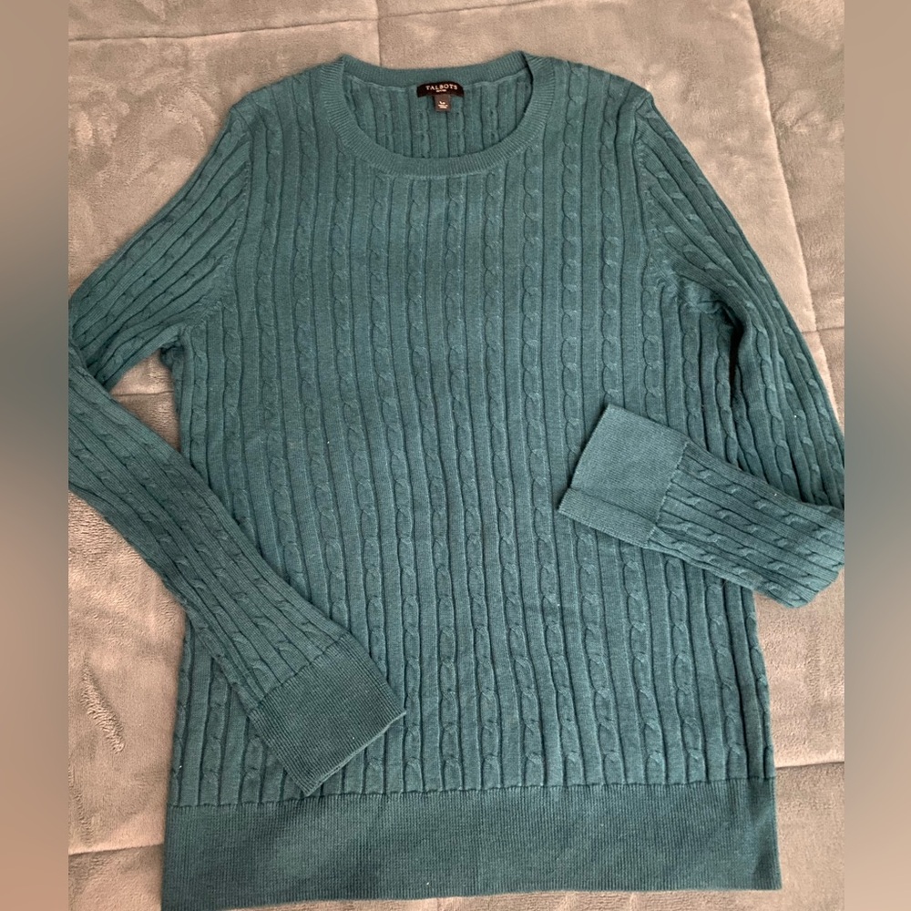 Talbots sweater,sage, green large petite ￼